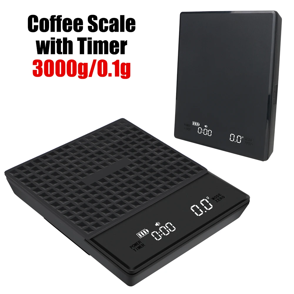 전자 LED 디스플레이 디지털 커피 주방 무게추 체중계 자동 타이머 고정밀 계량, 3KG, 0.1g g, oz/ml