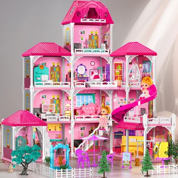 Pretend Play Villa Kids Toys For 3-8 Ages Girls 12 Rooms Doll House With 2 Dolls And Accessories Slide Birthday Gifts For Girls 1