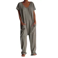 jumpsuit women Fashion Casual Short Sleeve Jumpsuits Loose and comfortable Pullover bodysuit With Pockets trend monos largos - Image 5