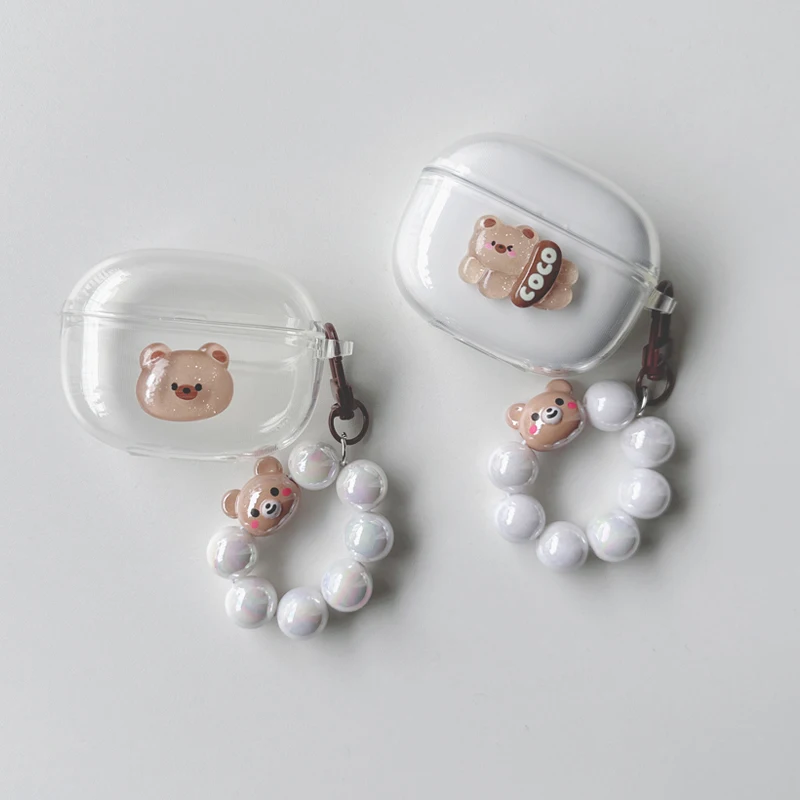 For Realme Buds T100 Case Cute Bear / Cartoon Animal Cover Silicone Transparent Earphone Cover with Keychain t100 cover