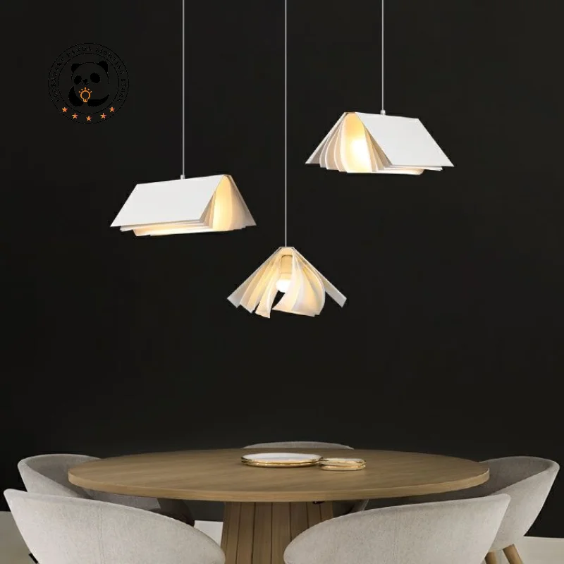 

Designer Book Pendant Light LED E27 Nordic Minimalist Iron Art Bookshop Cafe Art Hanging Lamps Bedroom Study Decor Light Fixture