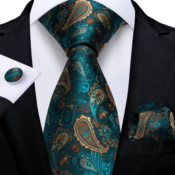 Cravatte da uomo in poliestere di seta da 8 cm Gemelli quadrati da taschino Verde Oro Paisley Accessori per feste di nozze Cravatta regalo 1