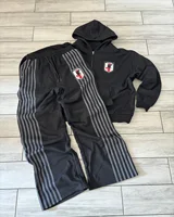 Retro Striped Embroidered Zip Hoody Sweatpants Set Mens Two Piece Set Hip Hop Embroidered Oversized SweatshirtCasual Pants Set 1