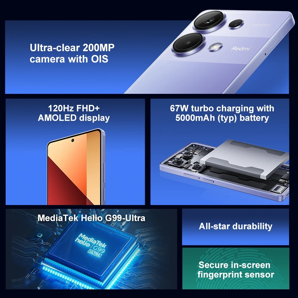 Global Version Xiaomi Redmi Note 13 Pro 4G Smartphone MediaTek Helio G99-Ultra 200MP Camera 120Hz 6.67\