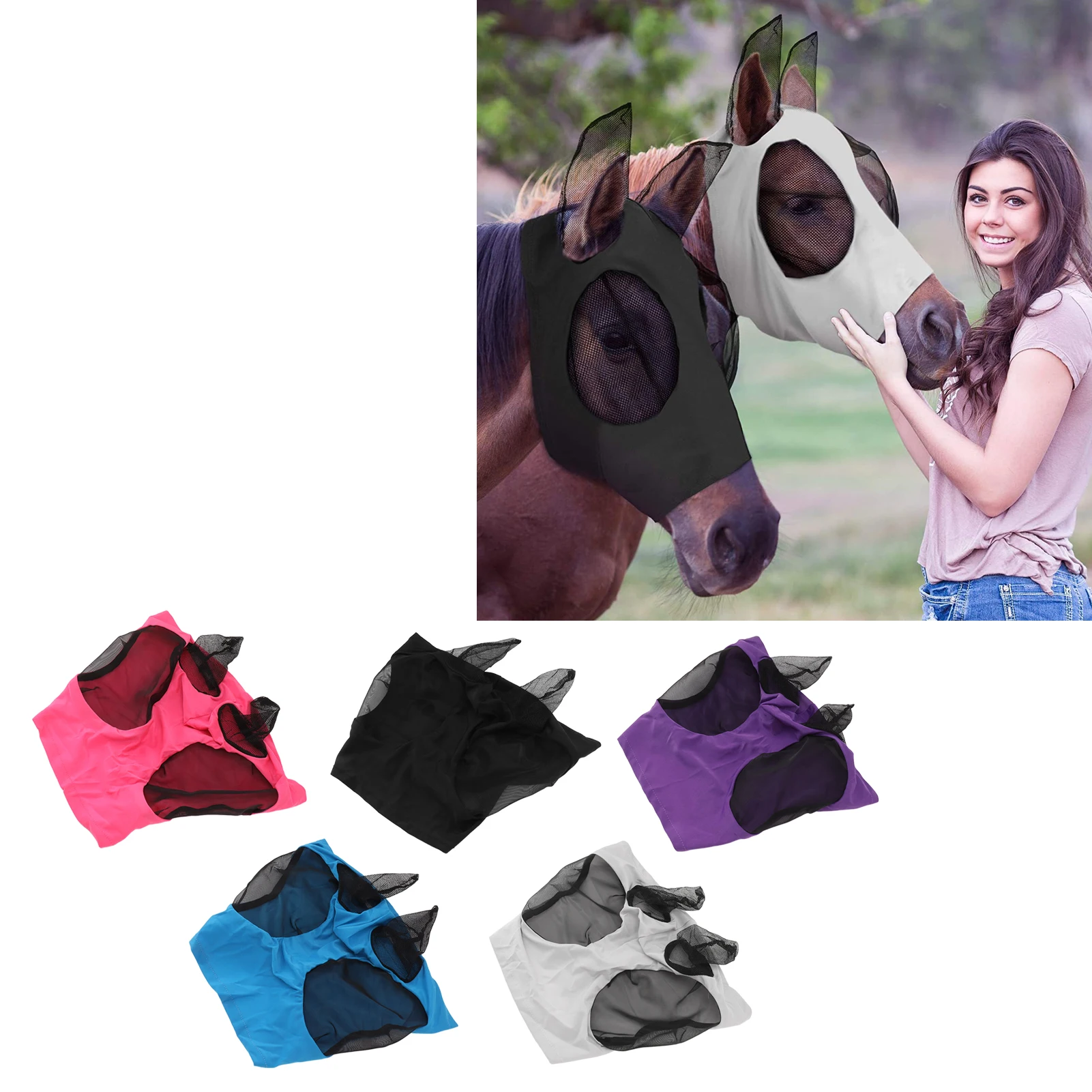 Horse Fly Mask with Ears Horse Mesh Fly Mask Breathable Elastic Face with Ears Riding Equestrian Equipment For horse fly mask
