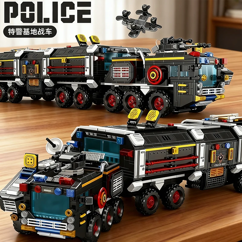 Large Military Building Blocks Set Base Vehicle Armored Car Battle Truck Police