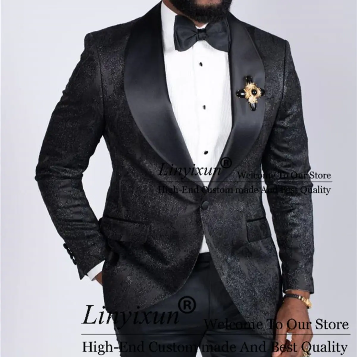 

Классические жаккардовые свадебные костюмы для мужчин, облегающие смокинги для жениха, блейзер и брюки из двух предметов, костюмы для мужчин