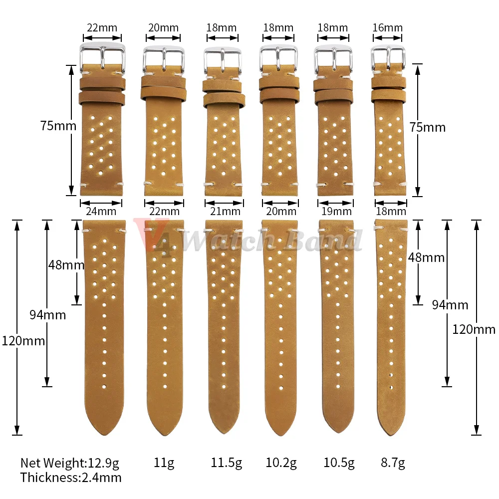 Handmade Dark Brown Vintage Racing Leather Watch Strap - Breathable and Porous Design
