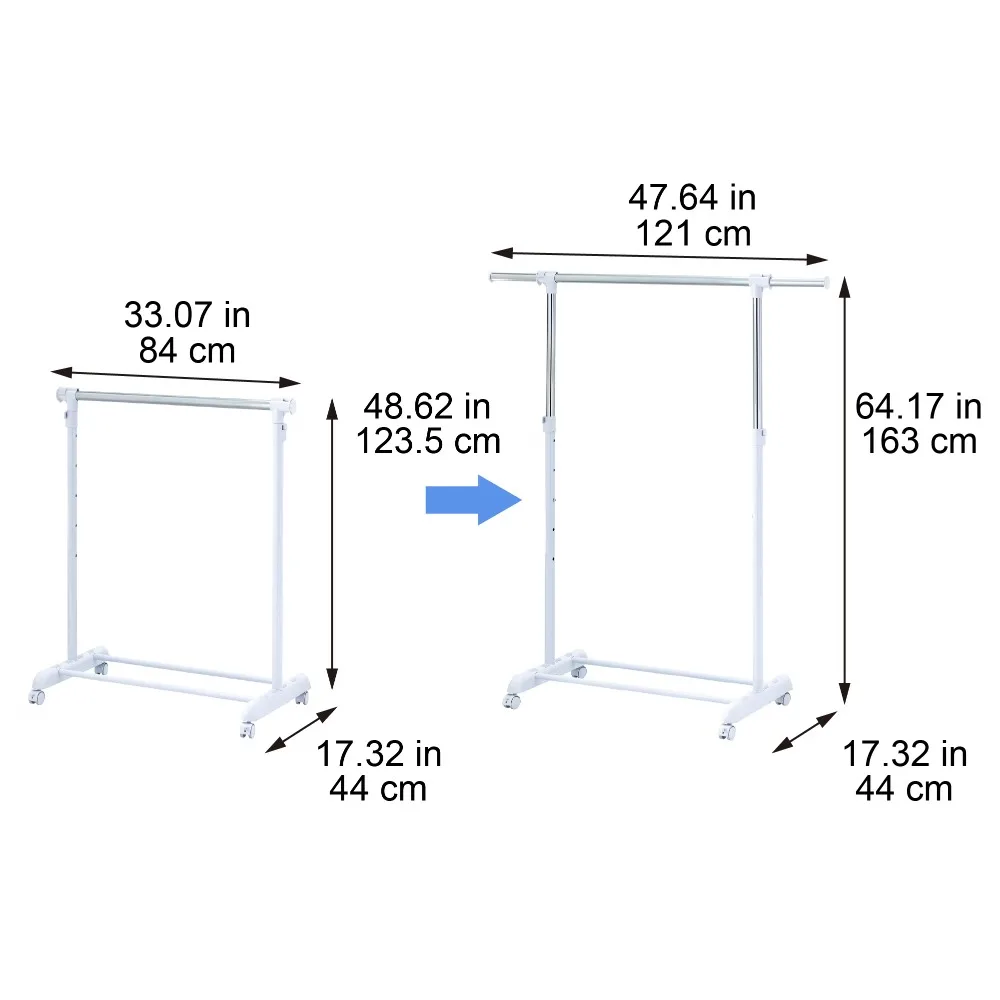 Mainstays Adjustable Metal Rolling Garment Clothes Rack, Chrome & White 7