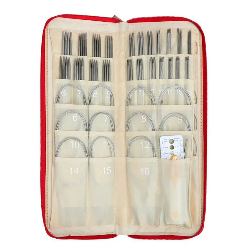 

Stainless Knitting Needles Set Circular Knitting Needles Straight Needles Knitting Tool Set With Ruler Scissors Sewing Accessory