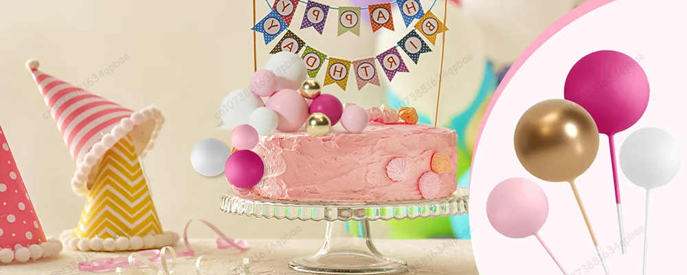 20Pcs Cake Topper Gold Silver Ball Happy Birthday Cake Topper DIY Cupcake Flag Wedding Christmas Ball Decor Birthday Decoration
