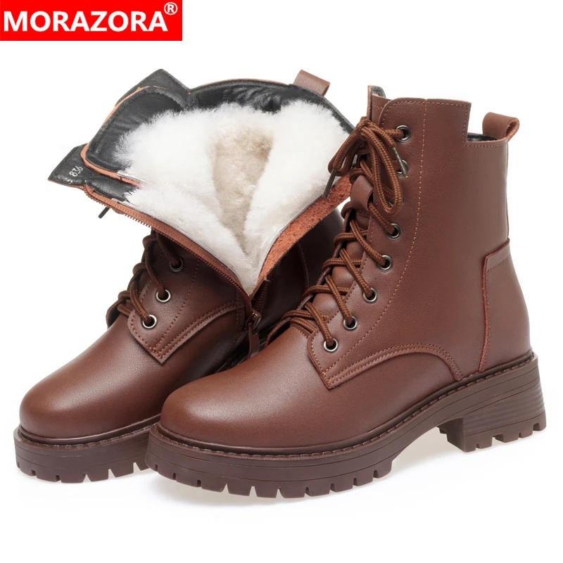 

MORAZORA Big Size 35-43 Genuine Leather Boots Women Wool Warm Winter Snow Boots Fashion Thick Fur Ankle Boots For Women