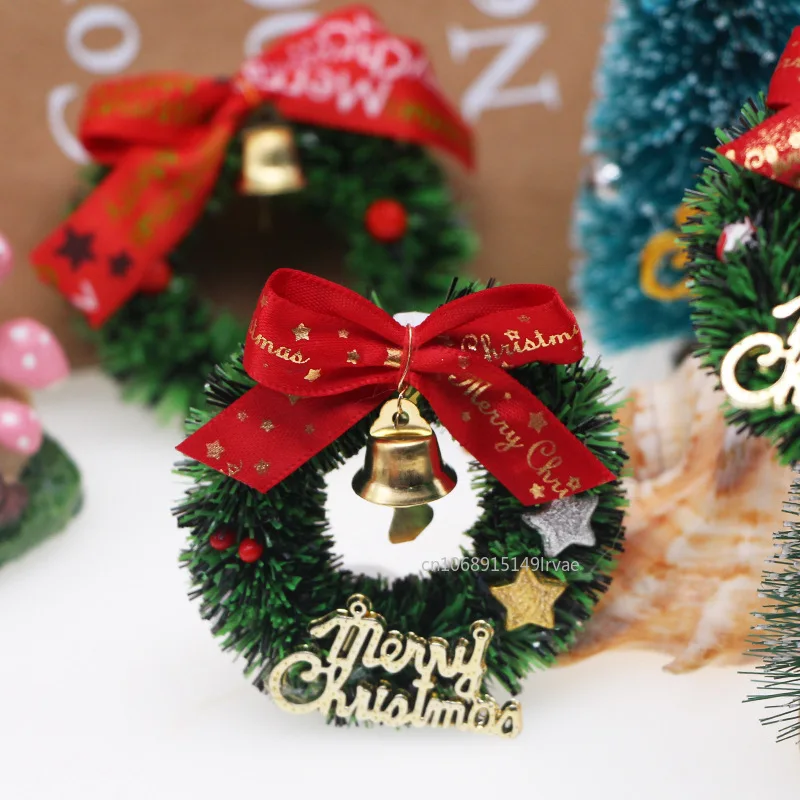 10-1Pcs Mini Christmas Wreaths Dollhouse Miniature Christmas Tree Decor Garland Wreath Mini Craft Wreaths Winter Snow Ornaments