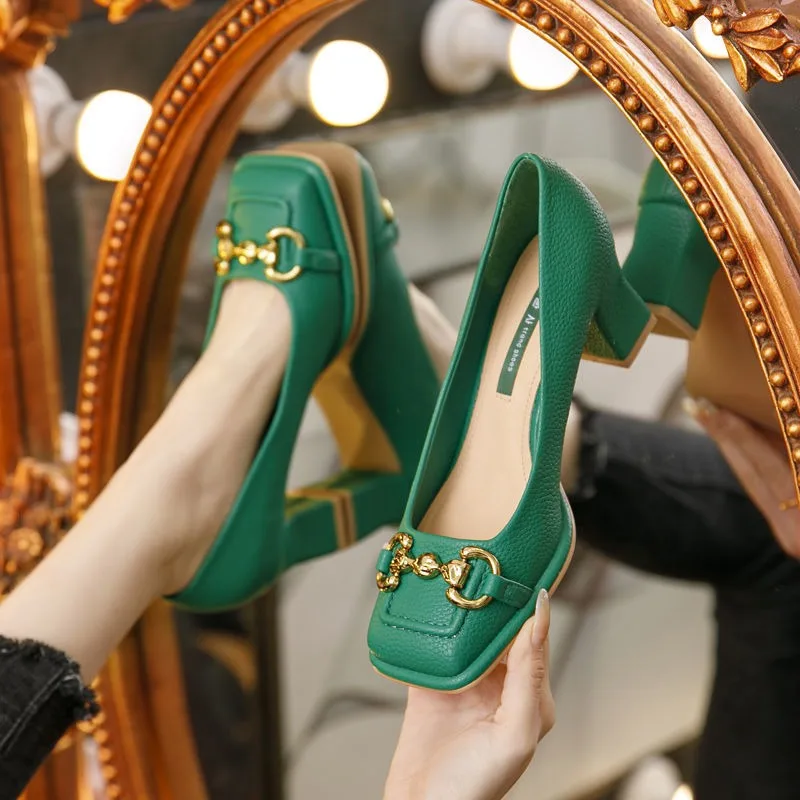 Spring Women's High Heels Mary Jane Shallow Mouth Women's Casual Shoes High Quality Retro Square Head Fashion Women's Shoes 2025 3