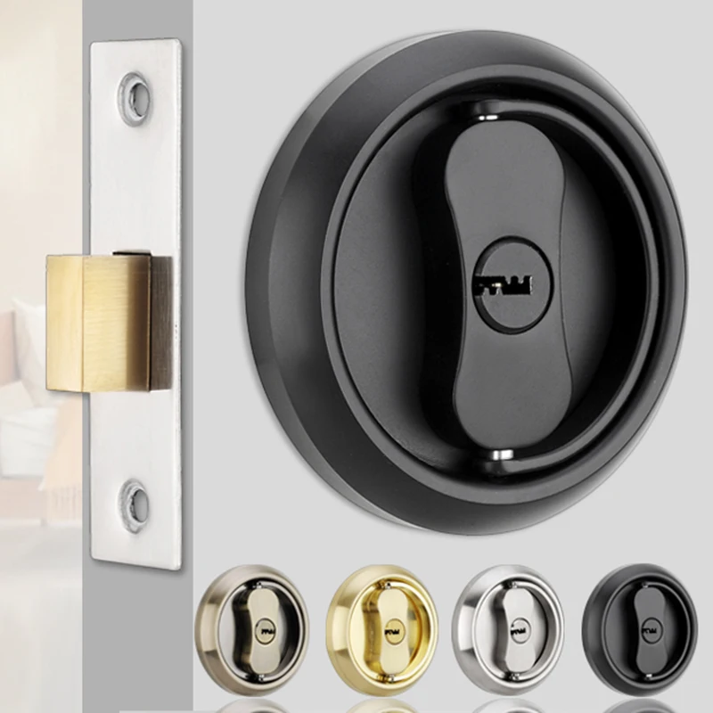 Stainless Steel Double-Sided Pull Ring Lock With Key Sliding Door Lock Invisible Door Multiple Types Available