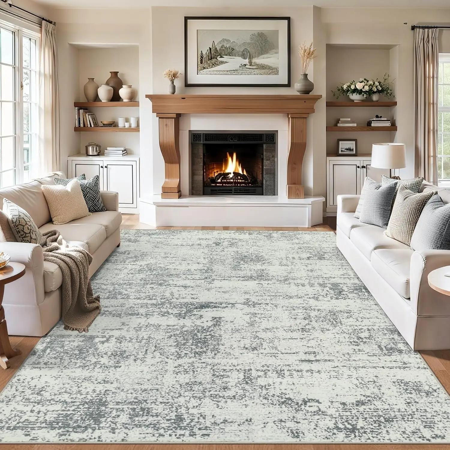 Washable striped abstract area rug - image 2