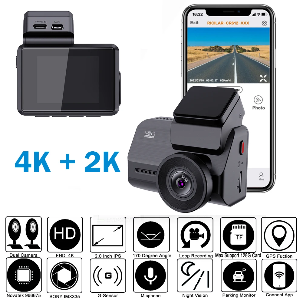 

Dash Camera 4K Sony IMX 335 Gesture Photo WiFi Car Camera Dashcam 3840*2160P 30FPS Ultra HD DVR Video Recorder GPS Tracker Cam