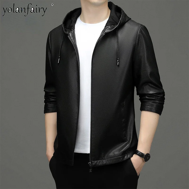 

Mens Jacket Clothing Leather Hooded Ecological Cowhide Coat High-quality Microfiber s Ropa