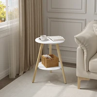 Table basse ronde EUGAD avec 2 étagères, petite table d'appoint blanche avec espace de rangement, table de chevet pour canapé, salon, chambre à coucher 4