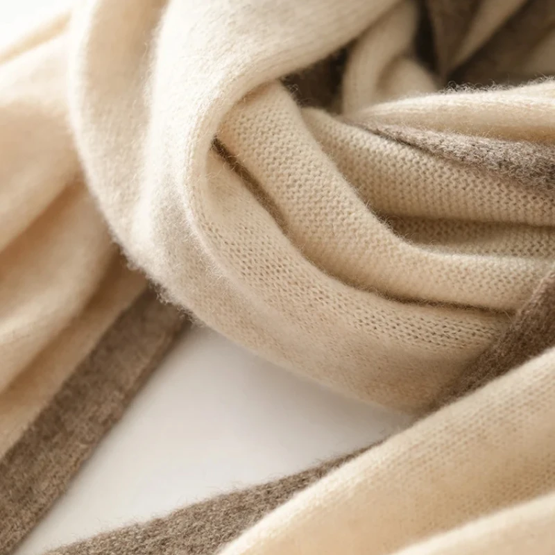 New cashmere men's and women's knitted scarves fall/winter soft color matching casual warm color contrast scarf.