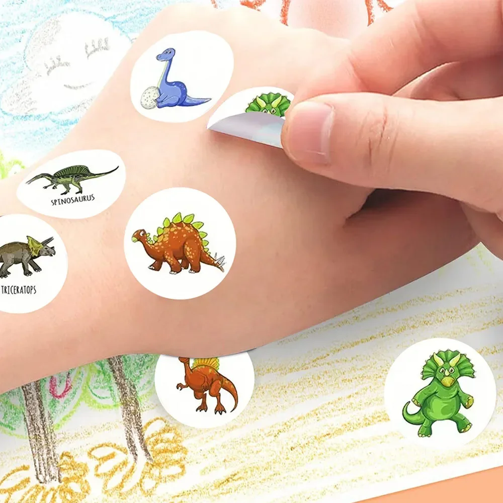 500pcs Round Dinosaur Stickers for Kids Classroom Teacher Reward School Supplies Animal Incentive Roll Stickers for Home