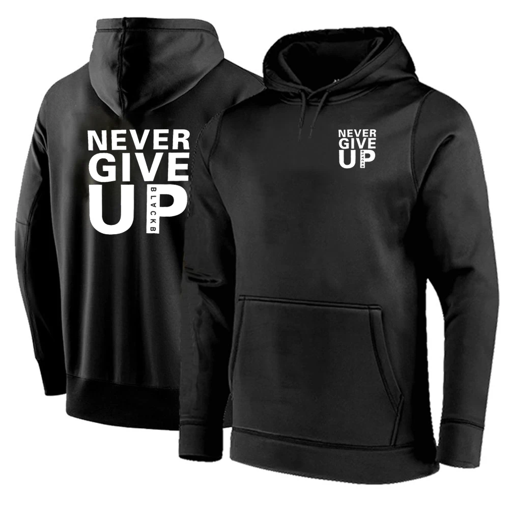 

Новинка 2023, Мужская толстовка в стиле Харадзюку с надписью Never Give Up, однотонная теплая свитшот с резиновыми манжетами на осень и зиму