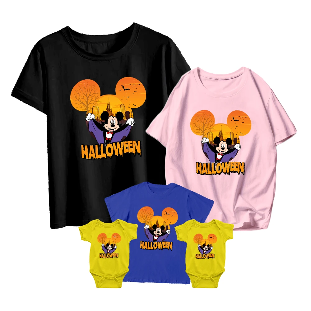 

Disney Halloween Mickey Character Print Parent-Child T-Shirt Adult Unisex Fashion Casual Wild Comfortable Summer Short Sleeves