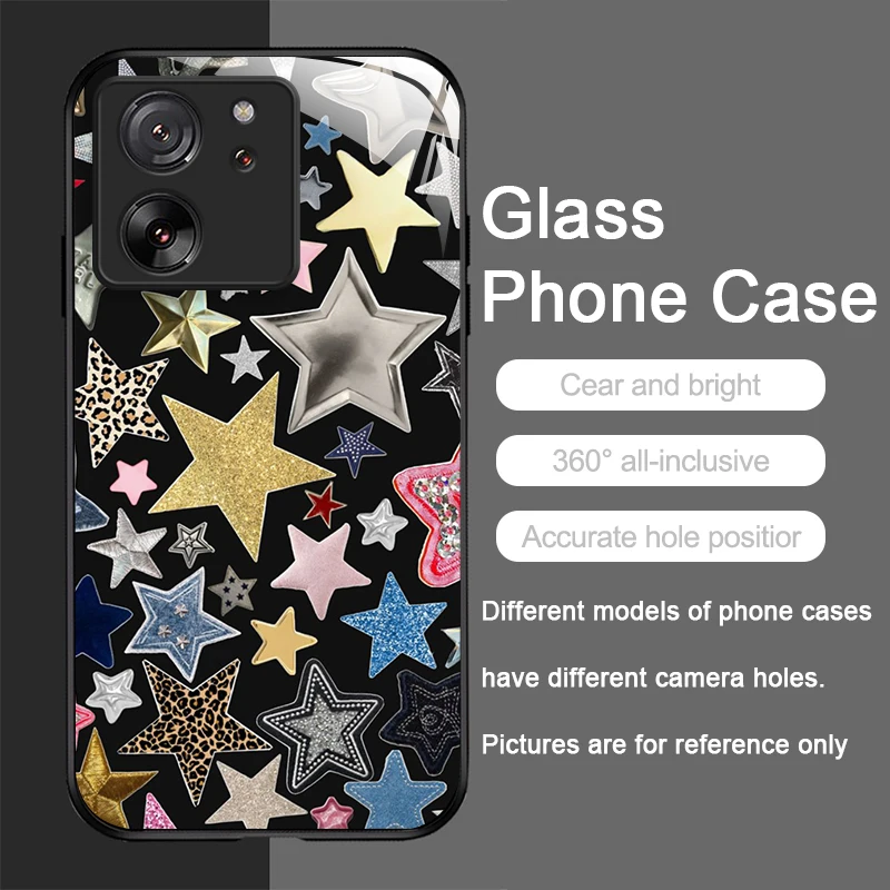 Luxury Retro Style Stars and Moon Y2K Tempered Glass Phone Case