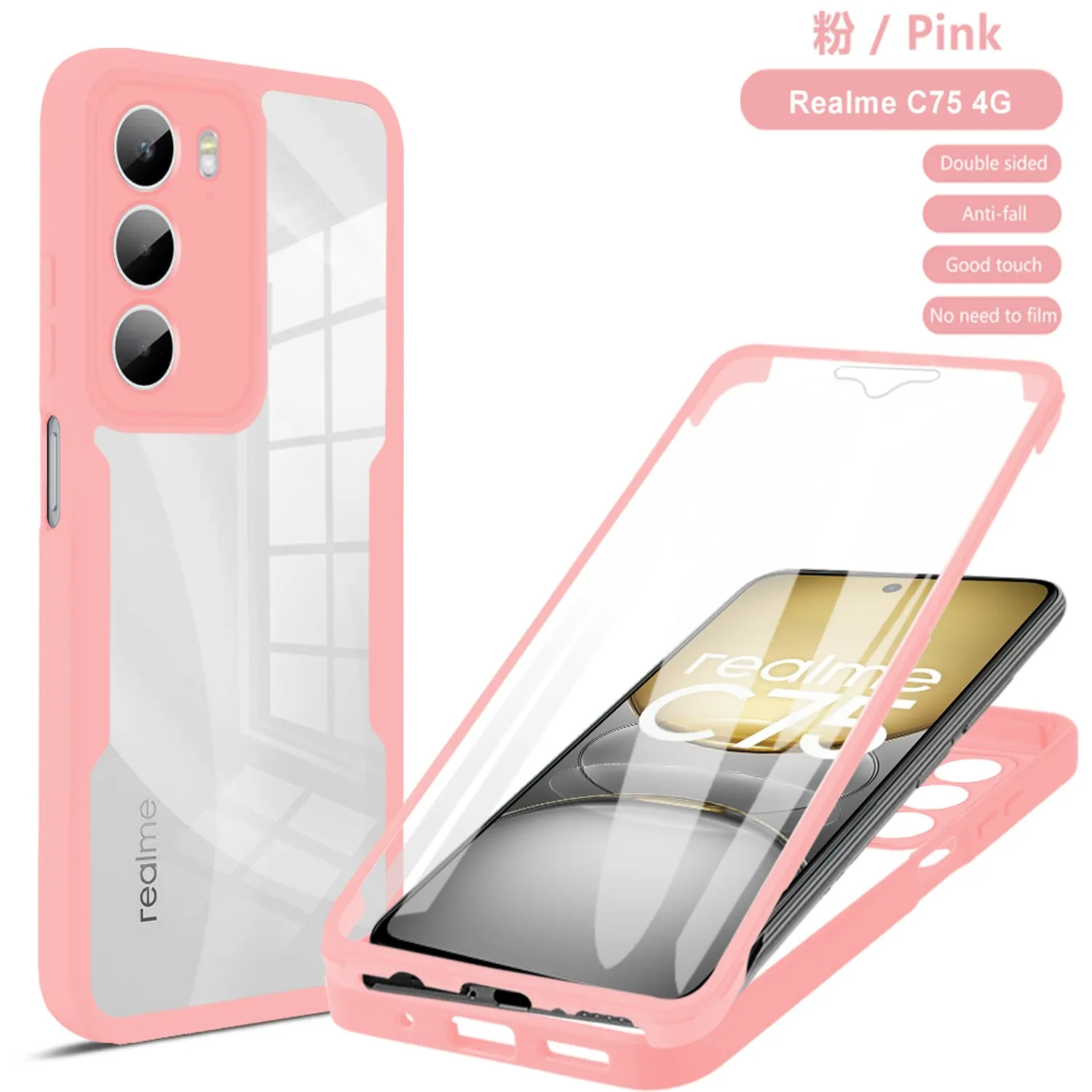 360° Shockproof Transparent Phone Case with Built-in Screen Protector and Anti-Drop Bumper Cover