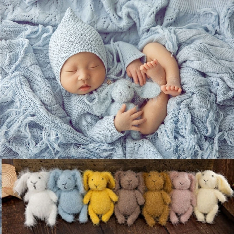 Dvotinst Newborn Photography Props for Baby Cute Animals Handmade Mink Rabbit Doll Fotografia Accessory Studio Shoot Photo Props