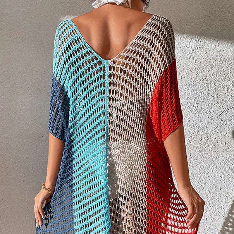 Multicolor Crochet Bikini Cover Up Tassel Women's Sexy Hollow Waist Beach Dress Season Swimsuit Beach Wear 2024 Summer