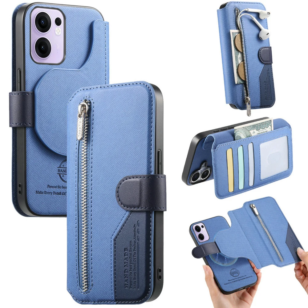 Detachable Zipper Leather Wallet Flip Case with Magnetic Closure