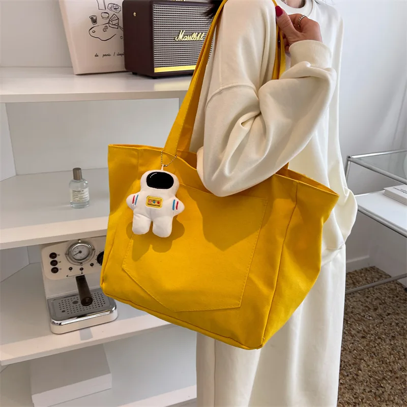 

Women Canvas Shoulder Bag Simple Solid Color Handbag Female Cloth Shopper Bag Large Capacity Shopping Bag Casual Zipper Tote