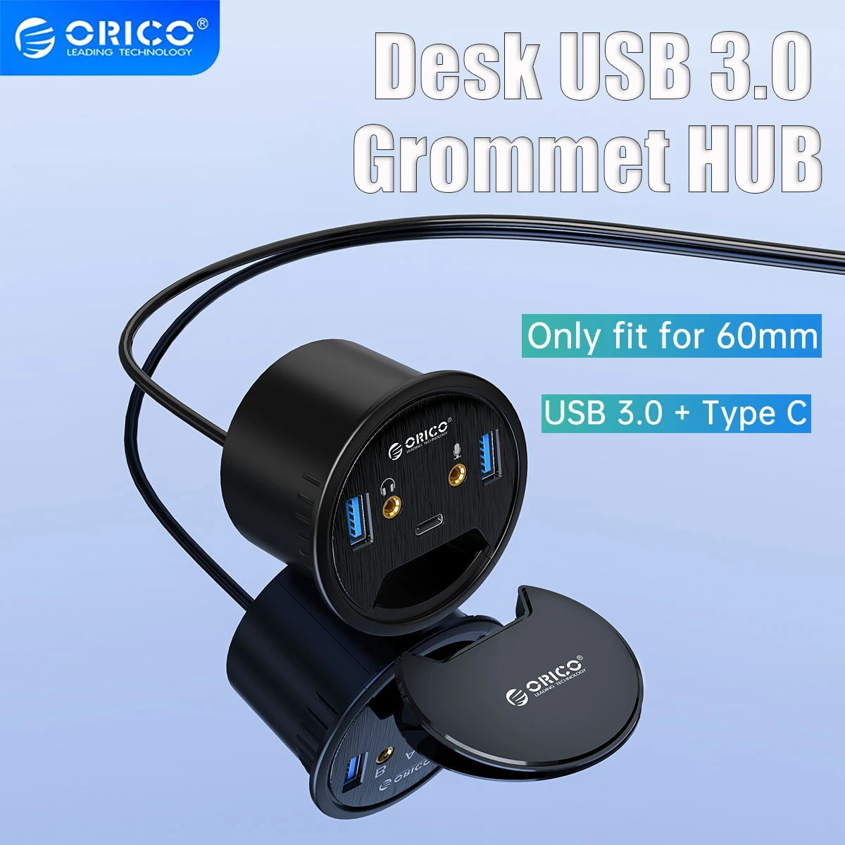 ORICO Desk Grommet USB 3.0 Hub Sound Card Type C Splitter SD TF Dock