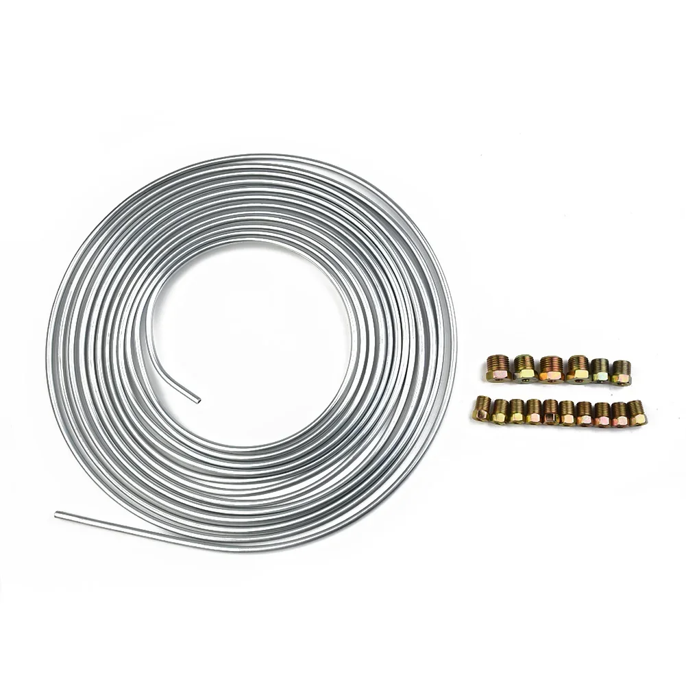 1 Set Car 25 Ft 3/16 Brake Line Kit Steel Tube Roll Silver Flexible With 16pcs Fittings Wear Parts Accessories