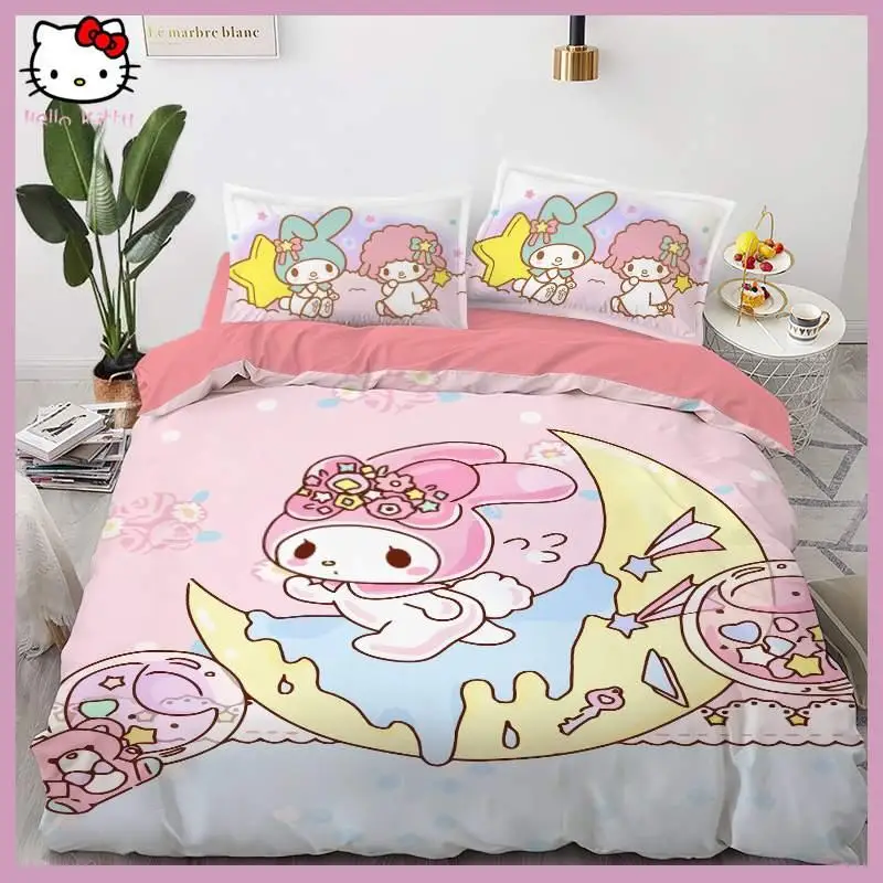 

Sanrioed Melody Kawaii Cotton Cartoon Cinnamoroll Kuromi Children's Four Piece Bedding Set Bed Sheet Quilt Cover Princess Style