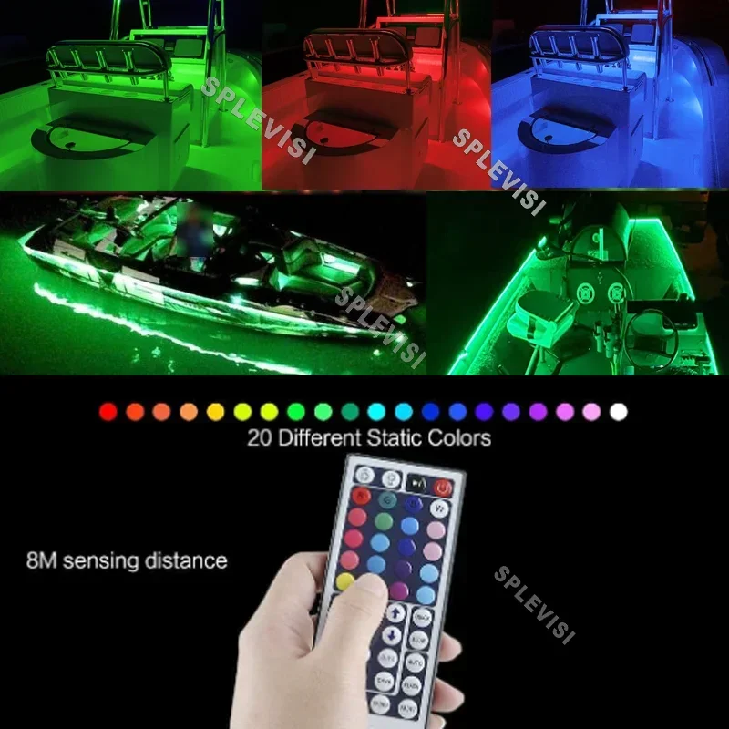 Colorful LED Boat Light Kit, 44key Reote Control Marine Pontoon Lights,Under Gunwale Light RGB Color Changing Led Strip Lights, ip67 waterproof pontoon boat light marine led light strip duck bass sailboat kayak boat deck accent courtesy exterior lights