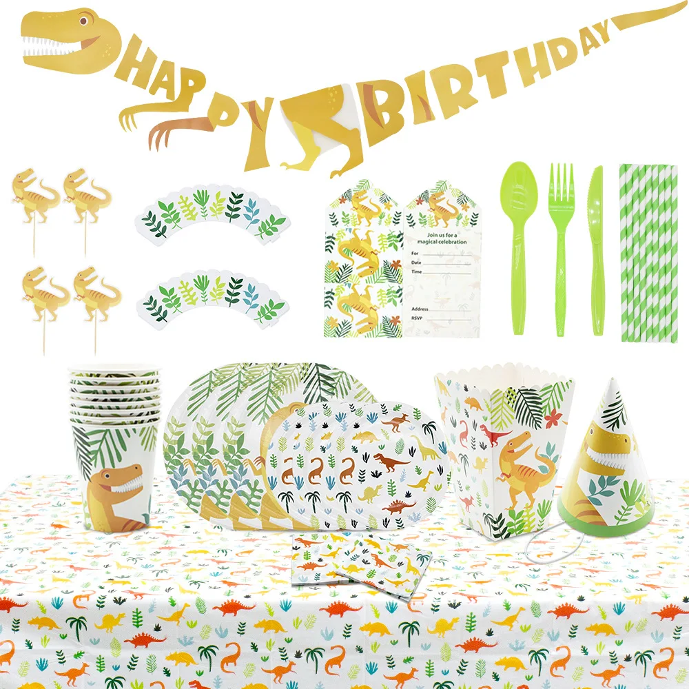 

Dinosaur Party Disposable Tableware Paper Dinosaur T-Rex Plate Napkins Dino Tablecloth Happy Boy Birthday Parti Decor