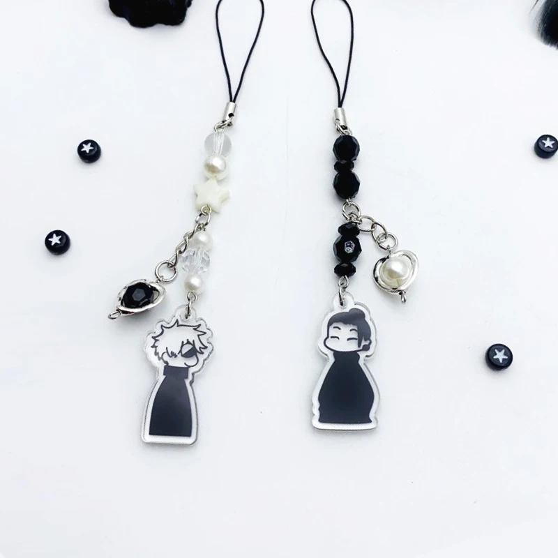 JJK 인스파이어드 휴대폰 참 비즈 백 쥬얼리 선물, 수제 Gojo + Geto 매칭 키체인  Best5