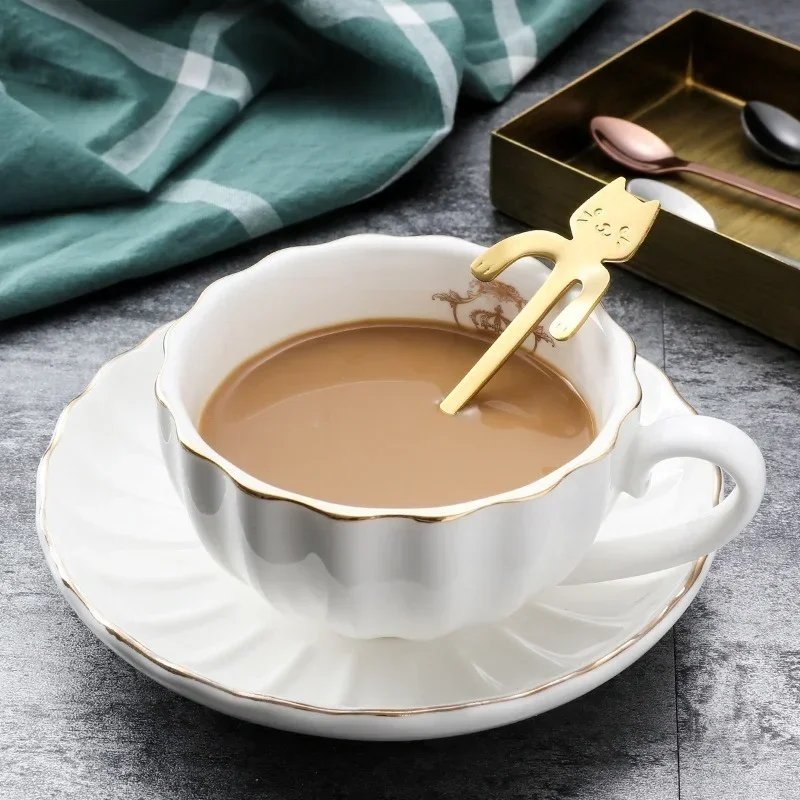 Cute Cat Coffee Spoon Stainless Steel Teaspoon Dessert Snack Scoop Ice Cream Mini Spoons Tableware Kitchen Tools stainless steel spoon