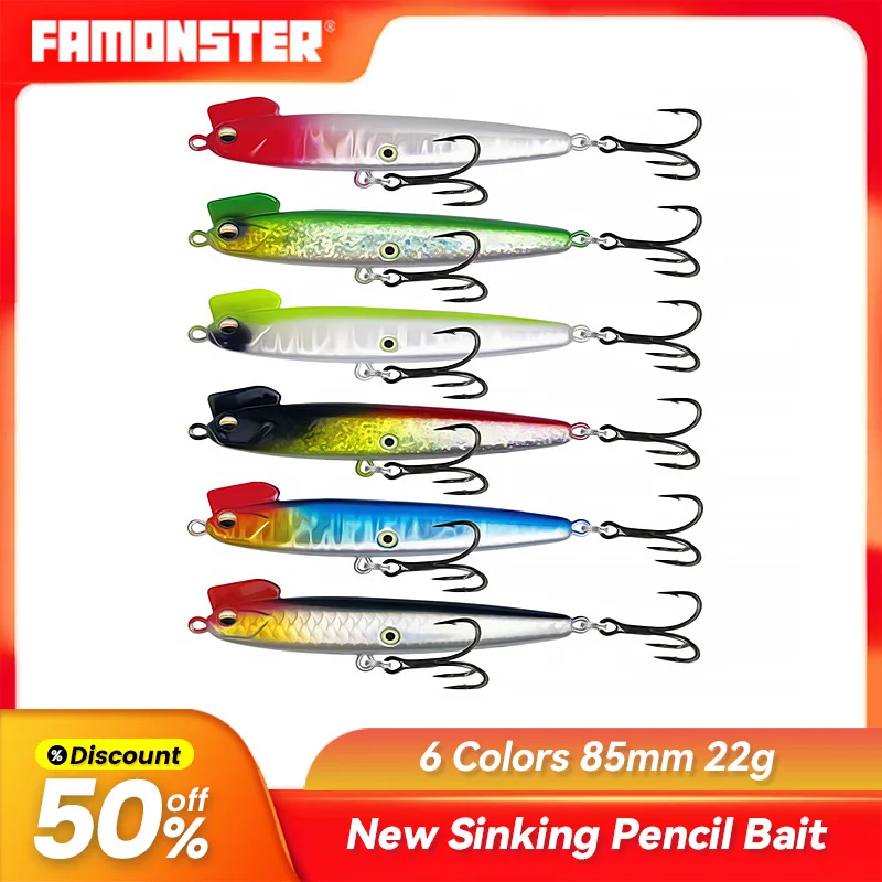 

Famonster Fishing Lure 75mm85mm Submerged Sinking Pencil Luminous Plastic Hard Bionic Pike Winter Blood Groove Hook Gear Perch