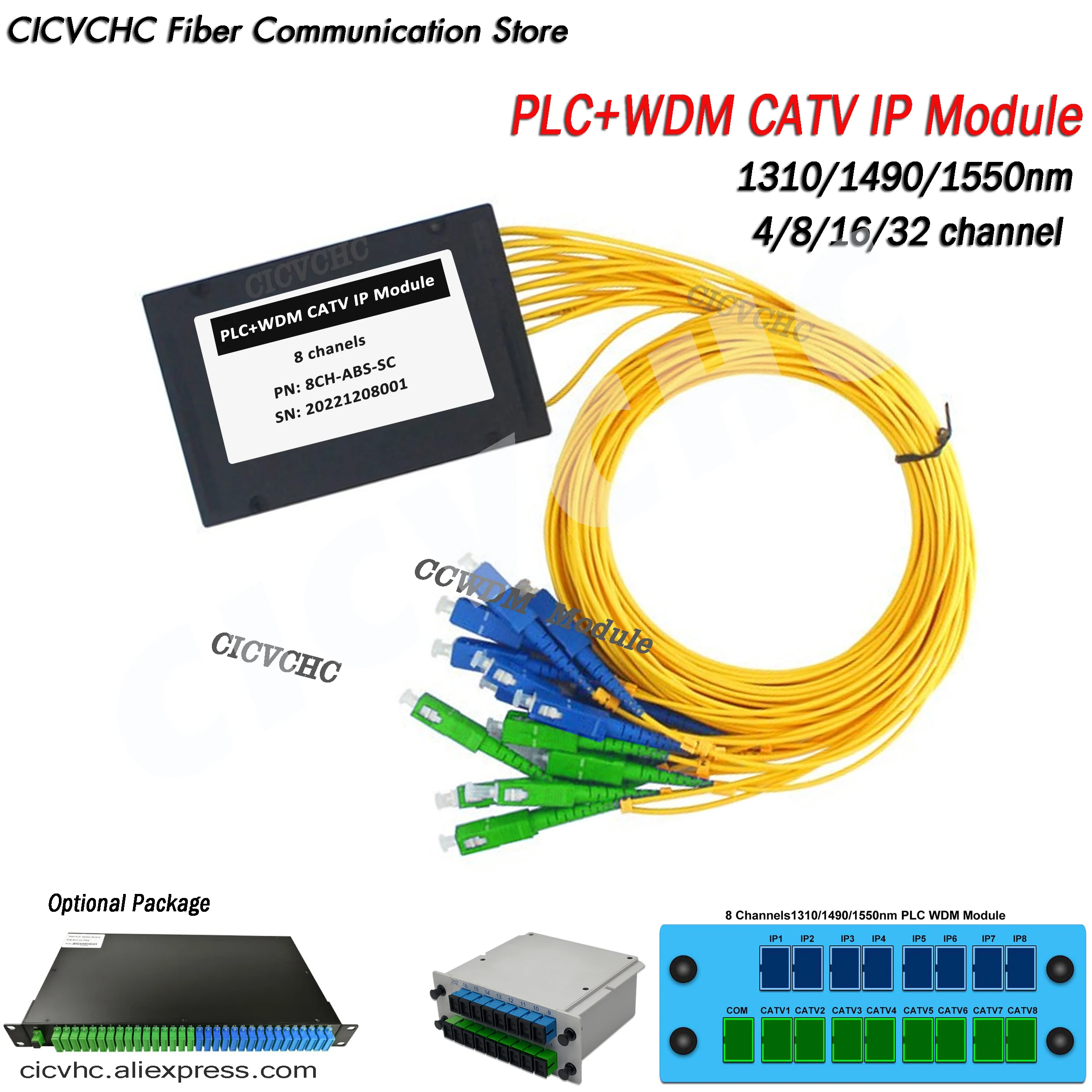Modulo Ip 1310/1490/1550Nm Plc + Wdm Catv Con 4, 8, 16, 32 Canali