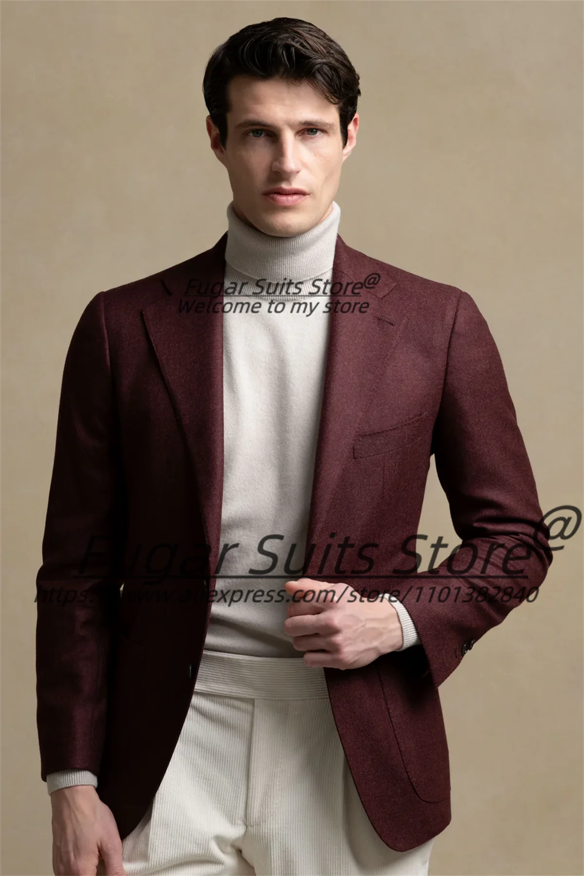 Casual wine red Party Men Suits Slim Fit Notched Lapel Best Man Tuxedos 2 Pieces Sets Handsome Male Blazers trajes para hombre