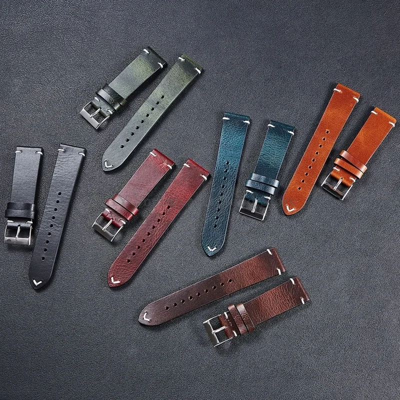 Handmade Retro Red Brown Leather Watch Band - Quick Release Calfskin Strap