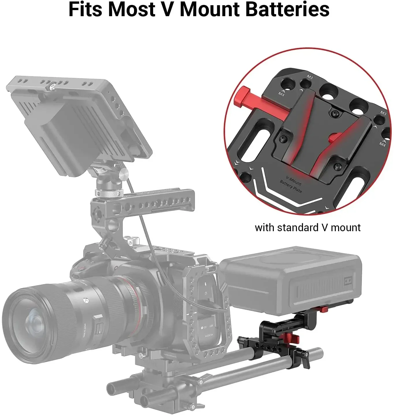 SmallRig V MOUNT Battery Plate with Adjustable Arm with 15MM Rod Clamp Standard