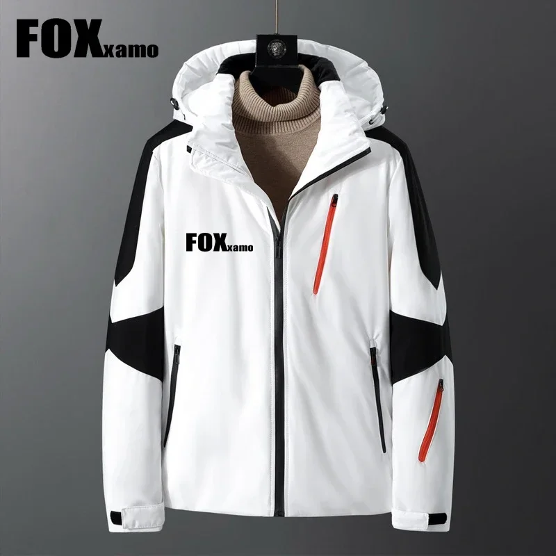 Foxxamo 패치워크 화이트 덕다운 사이클링 재킷, 2023 따뜻한 코트, 낚시 지퍼 재킷, 스트리트웨어, 남성 아우터, 겨울 의류