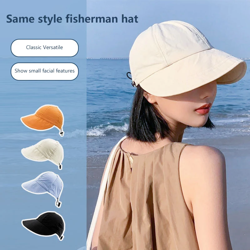 

Fashion Foldable Wide Brim Sun Hat Drawstring Adjustable Caps For Men Women Beach Hats Summer Quick-drying Visors Fisherman Cap