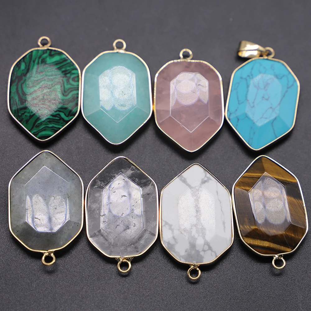 

6pcs/lot New Natural Polygon Stone Pendants Water Drop Shape Charms Amethyst Turquoises Malachites DIY Making Jewelry Necklace