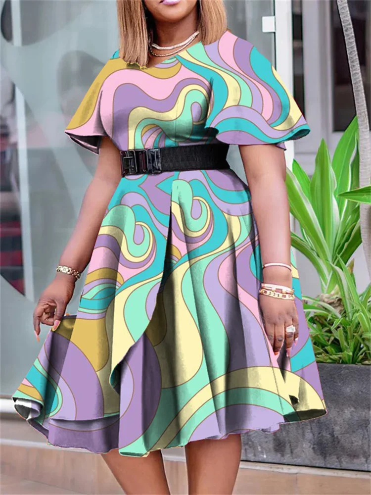 Wmstar Women Dress Printed Strap Short Sleeve V Neck Summer African Party Sexy Dresses New Style Wholesale Dropshipping