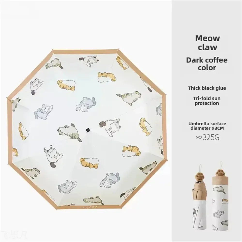 Folding Umbrella Automatic Umbrella Sun Umbrella Umbrella Hat Capsule Umbrella Lace Umbrella Cute Cat Claw Handle Umbrella Patio Umbrella UV for Sun and Rain Parasol Woman Girl Gift
